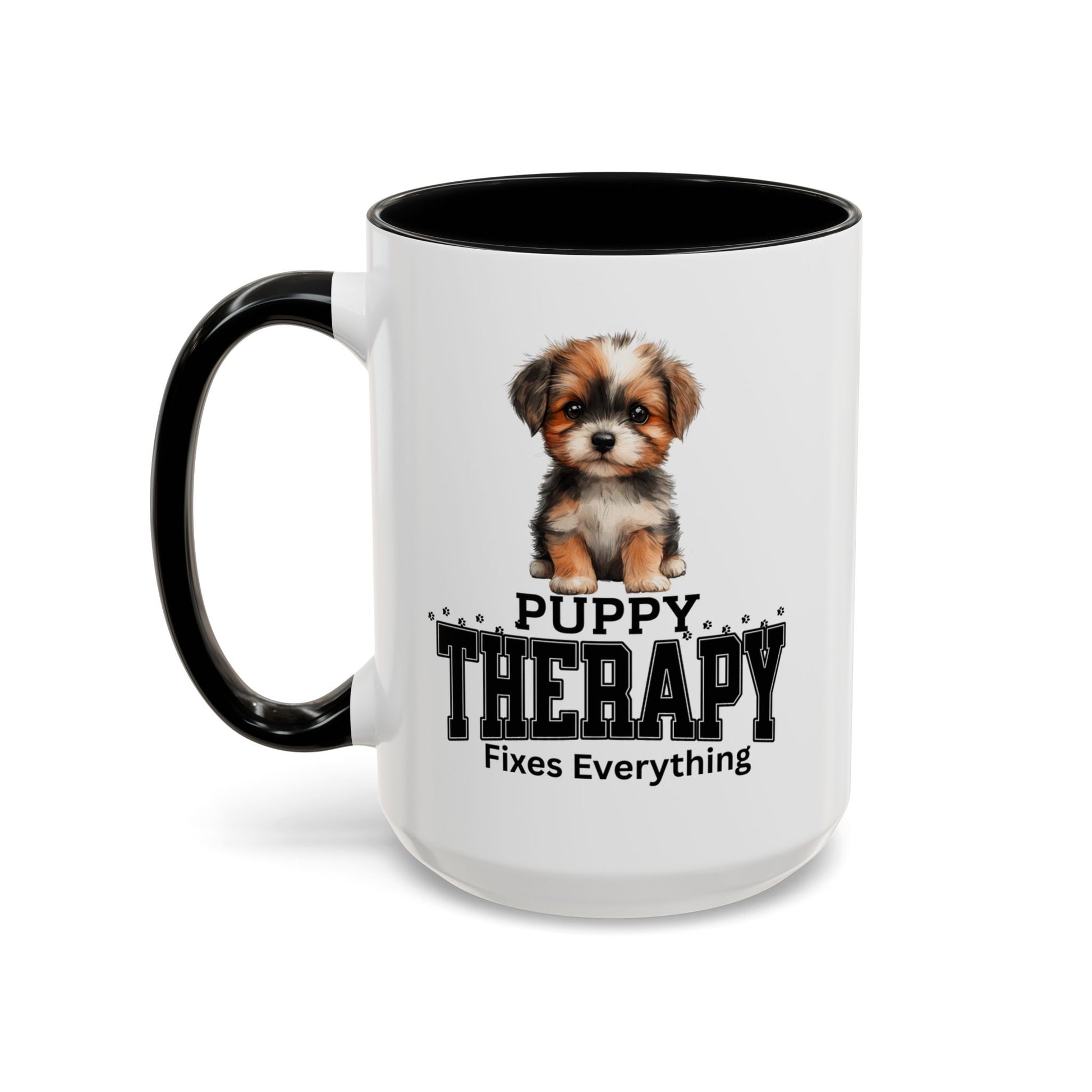Puppy Therapy Mug, 15 oz Dog Lover Gift, Ceramic Coffee Cup, Mental Health Mug - Pepper Rose Prints